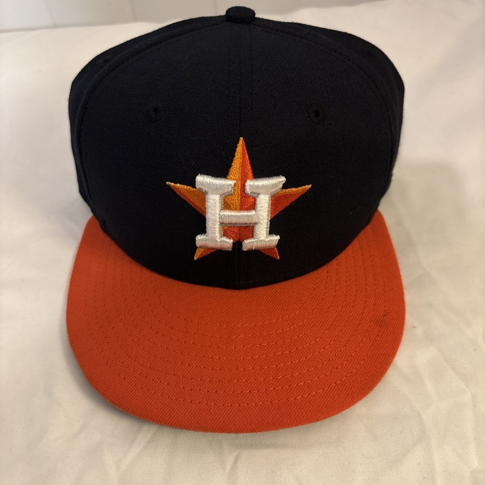 New Era 59Fifty MLB Houston Astros On Field Fitted‎ Road Hat Blue Orange 7 1/8